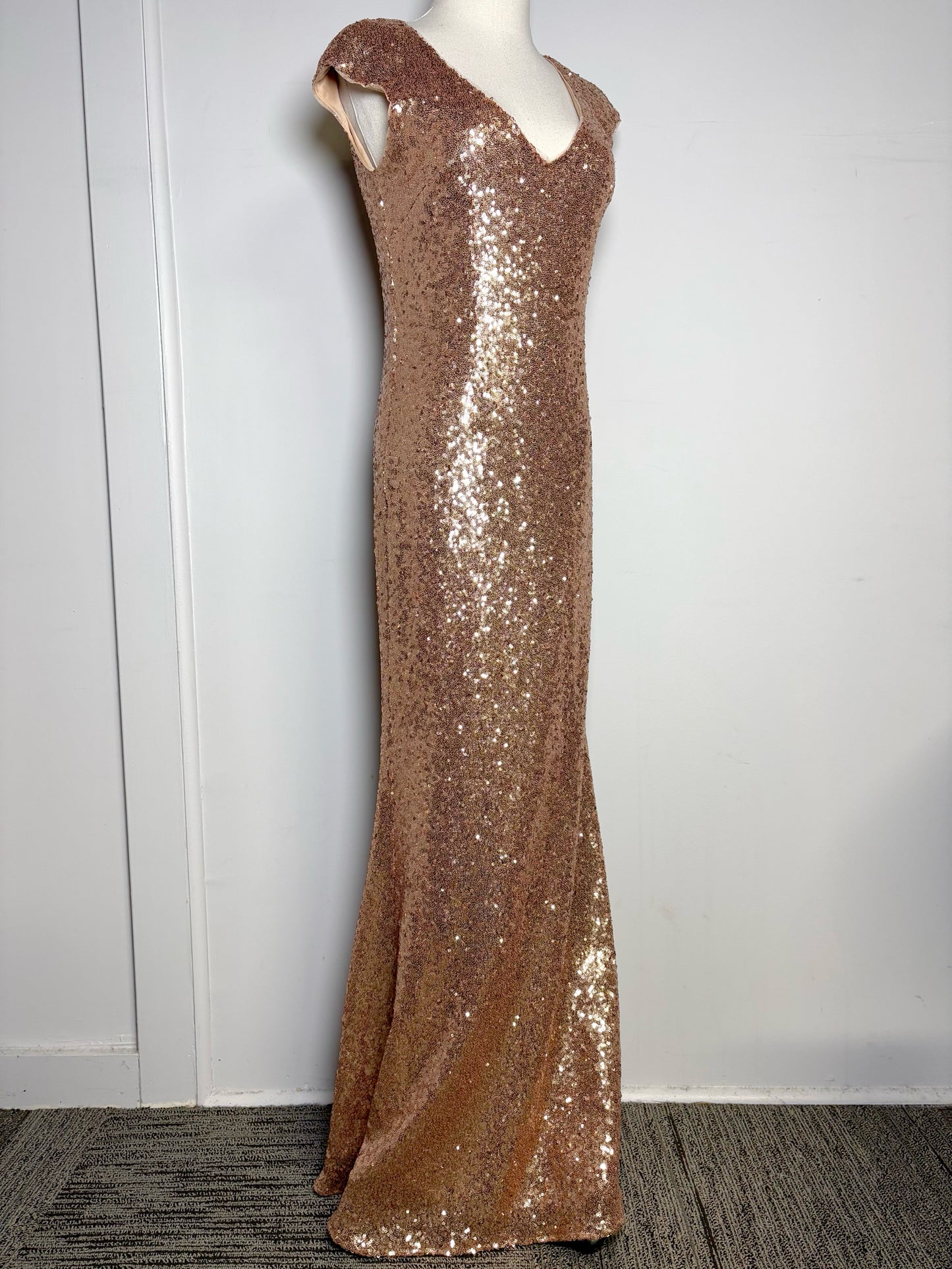 Women Size 6 Theia Rose gold Sequins Gown