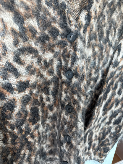 Women Size M COS Multicolor Leopard Spots Mohair Wool Blend Cardi Sweater