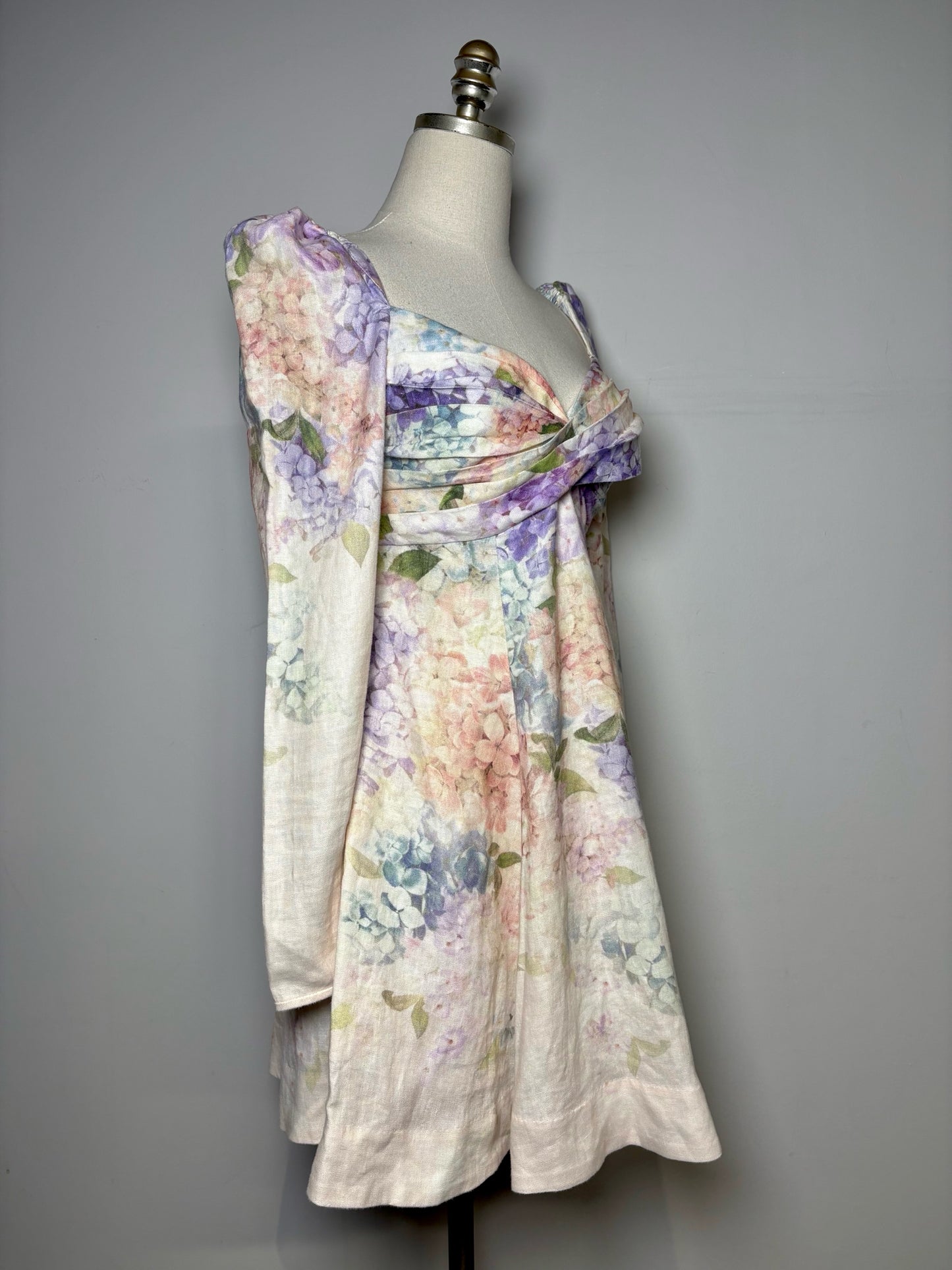 Women Size 1 Zimmermann White, Blue, Green, Pink Dawning Floral 100% Linen Dress