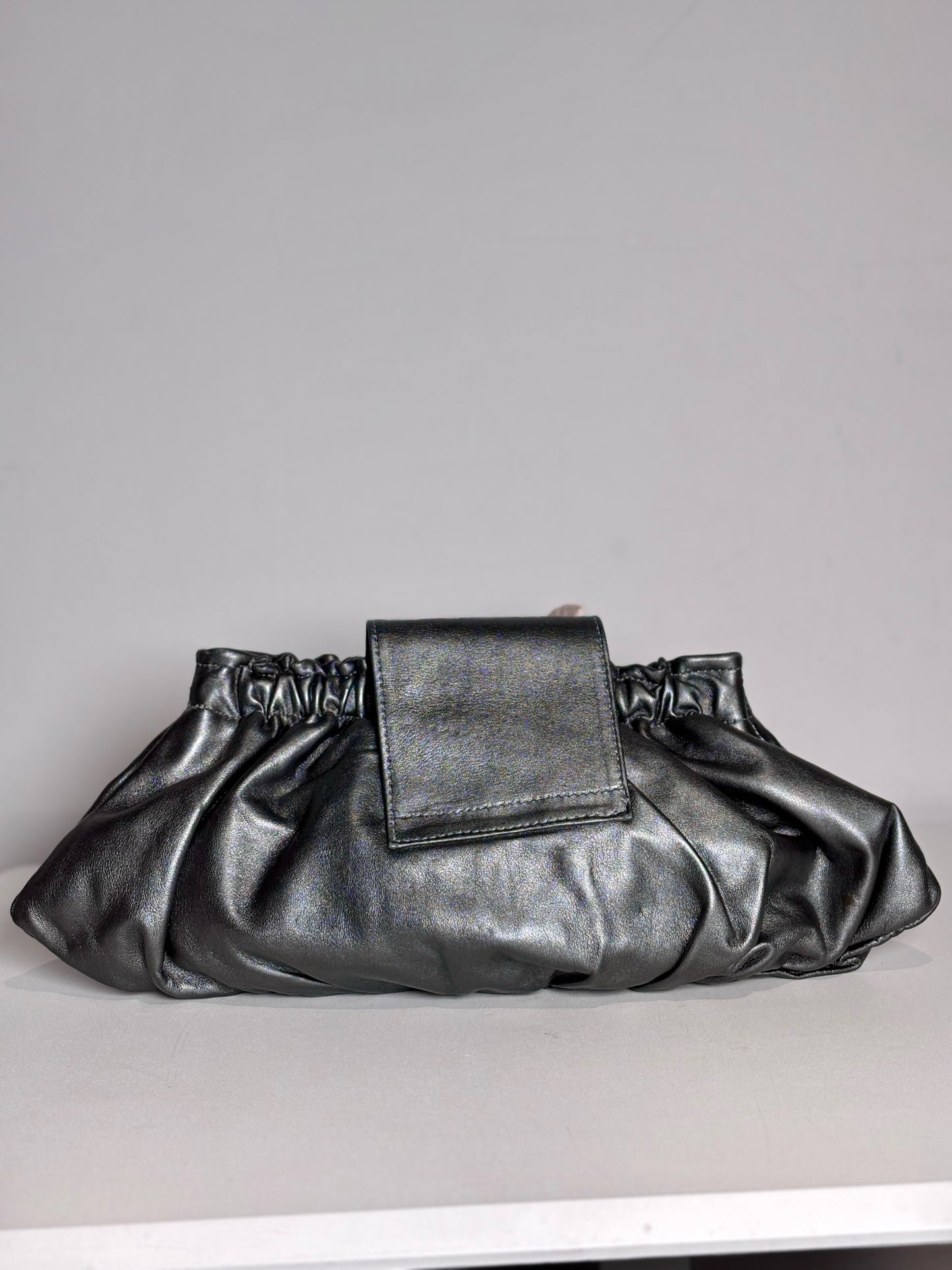 M. Andonia Solid Leather Pre-owned Charcoal Clutch/Evening Bag