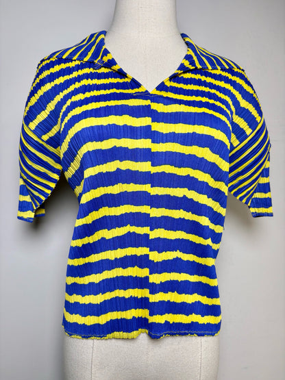 Women Size S/M (Estimate) Issey Miyake Pleats Please Yellow, blue Stripe Top