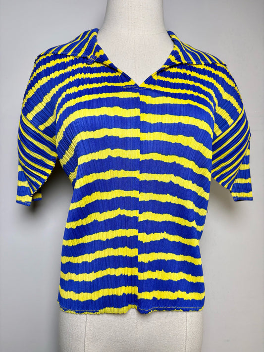 Women Size S/M (Estimate) Issey Miyake Pleats Please Yellow, blue Stripe Top
