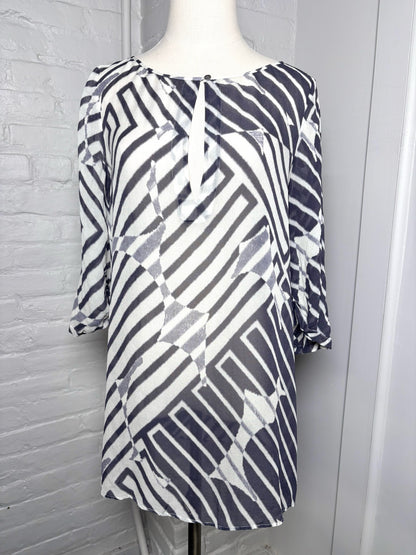 Women Size M Theory White, Gray Stripe Silk Blouse