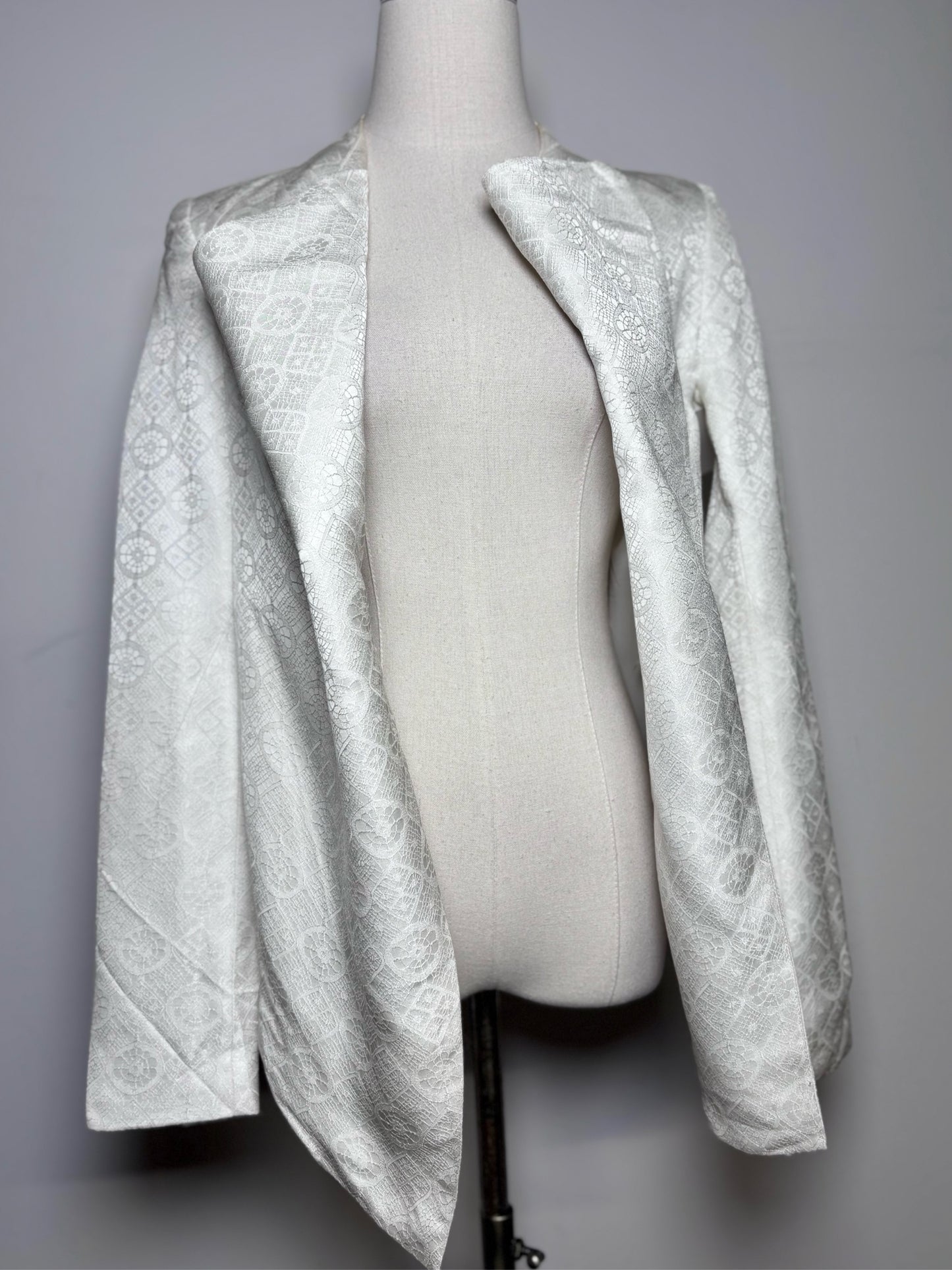 Women Size 6 Helmut Lang Off White Jacquard Asymmetric Hem Jacket
