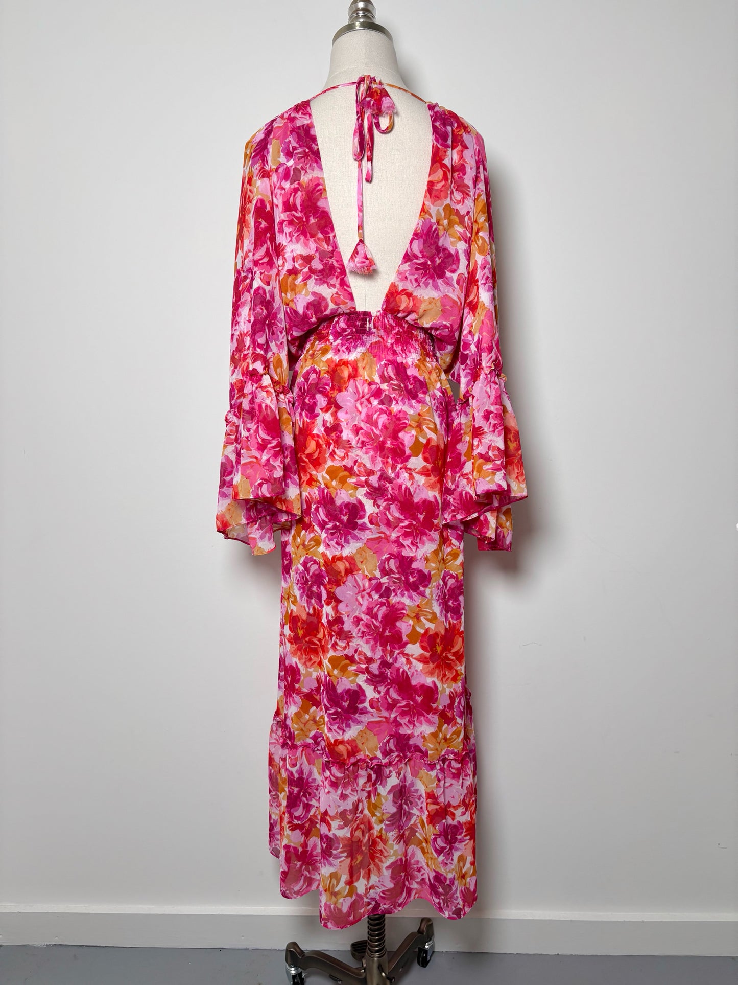 Women Size XS Misa Los Angeles Red, orange, pink Floral Polyester Dress