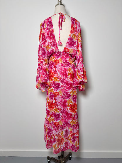 Women Size XS Misa Los Angeles Red, orange, pink Floral Polyester Dress