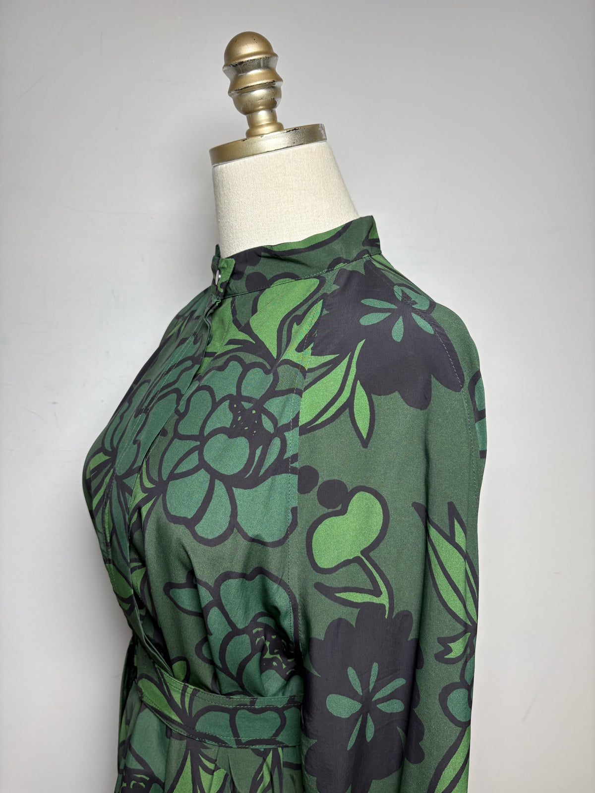 Women Size 40 Christian Wijnants Dark Green Black Floral Rayon Pre-Owned Maxi Shirt Dress