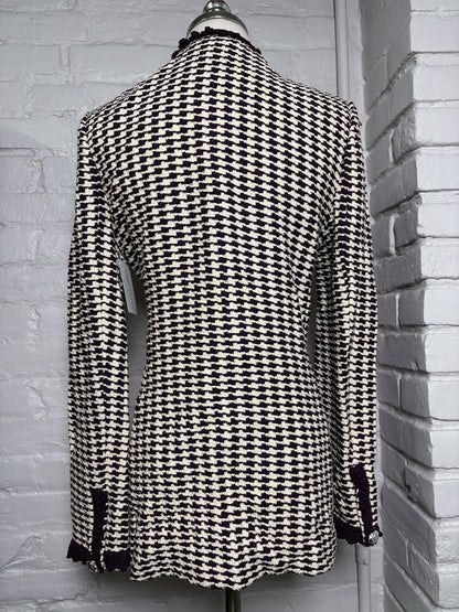 Women Size 6 St. John White, Purple Abstract Print Knit Jacket