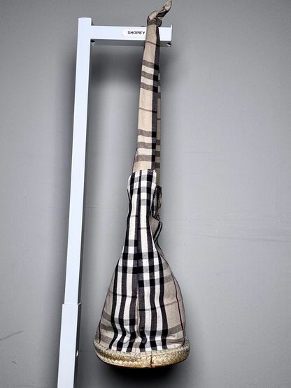 Burberry Plaid Canvas Beige Espadrille Bucket Purse
