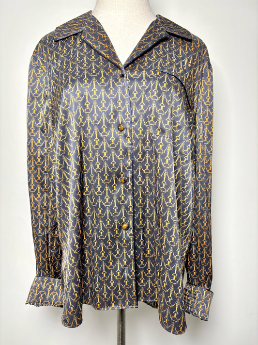Women Size 16 Veronica Beard Black Horsebit Print NWT Blouse