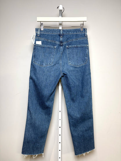 Women's Size 28 J Brand Jules Blue Crystal Accent Pre-Owned Straight Leg Frayed Hem Jeans