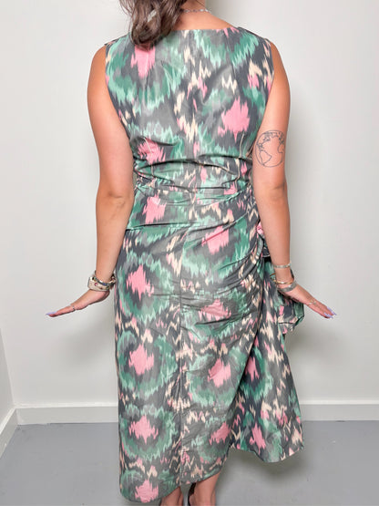Women Size 8 Marni Green, Pink, Khaki Print Cotton Blend Midi Dress