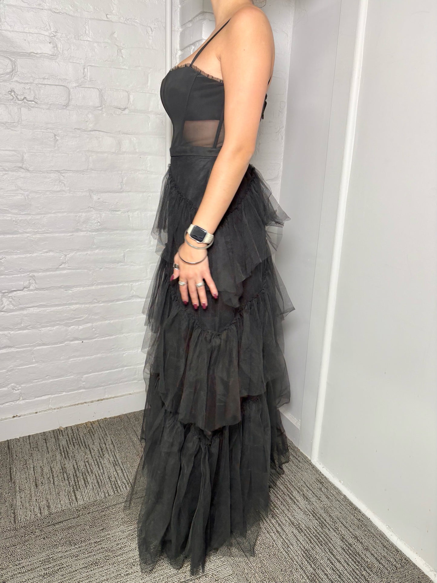 Women Size 10 BCBG Black Tulle Tiered NWT Gown
