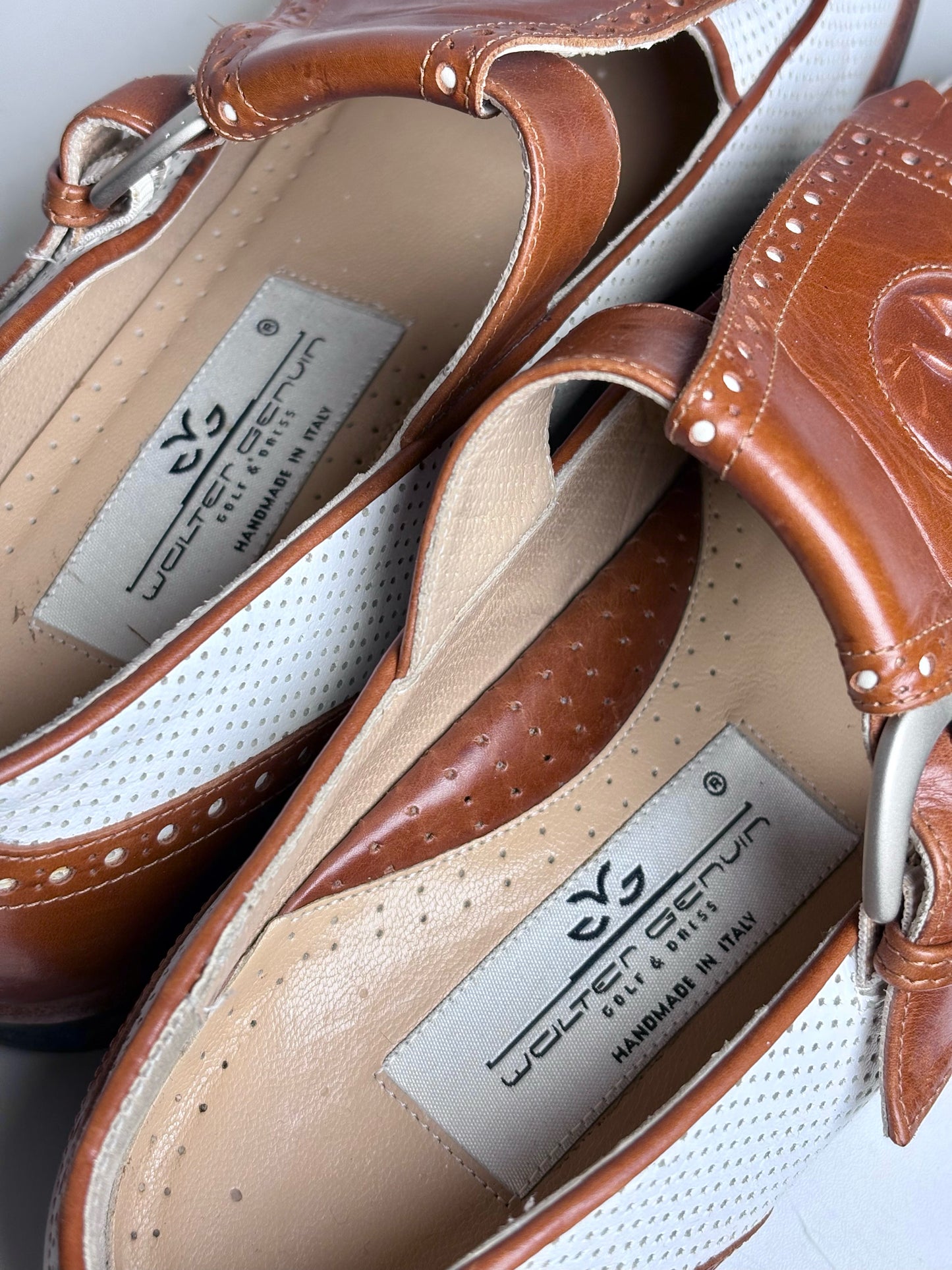 W Shoe Size 8 Walter Genuin Kiltie White, Caramel Leather Vintage Golf Shoes