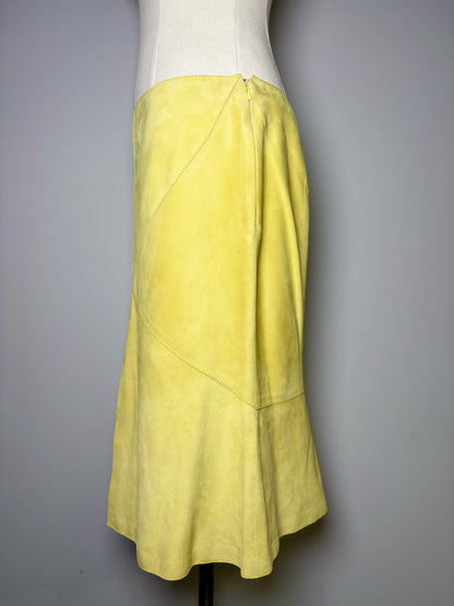 Women Size 6 Valentino Garavani Yellow Solid Suede Leather Skirt