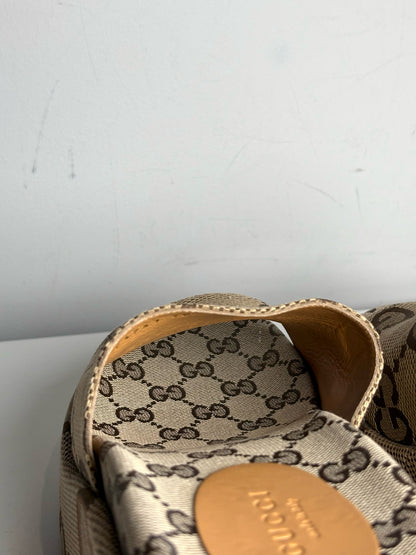 W Shoe Size 39 Gucci GG Beige, Brown Canvas Women's Pre-owned Wedge Slides