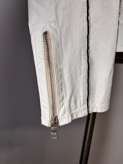 Vintage Prada White Leather Solid Men's Size 52 Moto Jacket