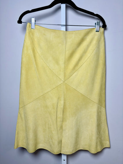 Women Size 6 Valentino Garavani Yellow Solid Suede Leather Skirt