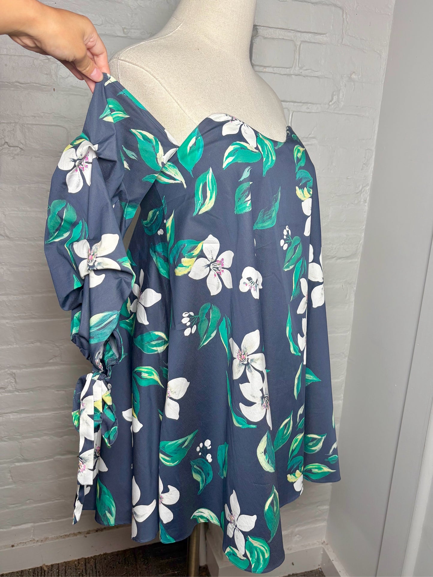 Women Size XS Caroline Constas for Intermix Blue Floral Cotton Mini Dress