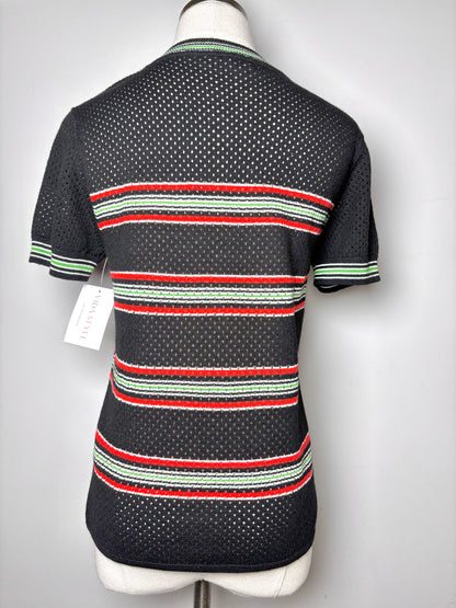 Women Size M Rag & Bone Black, Red, Lime Green Stripe Sweater
