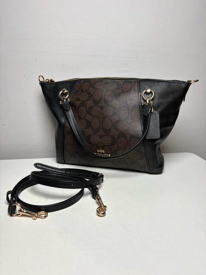 Women's Coach Kacey Brown & Black Signature Monogram Pebble Leather Pre-Owned Satchel Bag