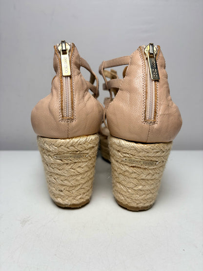 Women's Shoe Size 39 Jimmy Choo Pulse Cage Beige Leather Rare Pre-Owned Espadrille Wedge Sandals