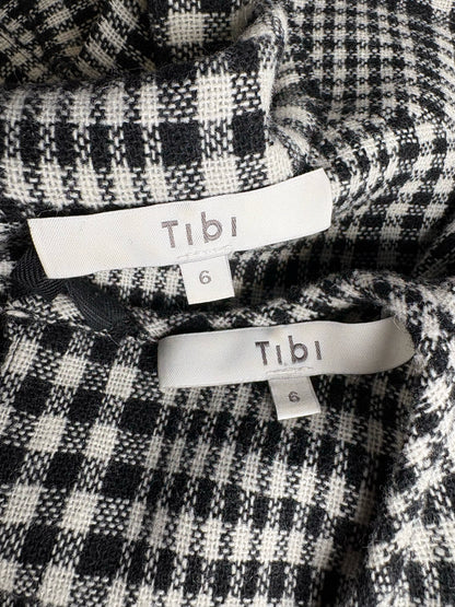 Women Size 6 Tibi Black/White Plaid 62% Wool 38% Polyamide Pre-owned Top