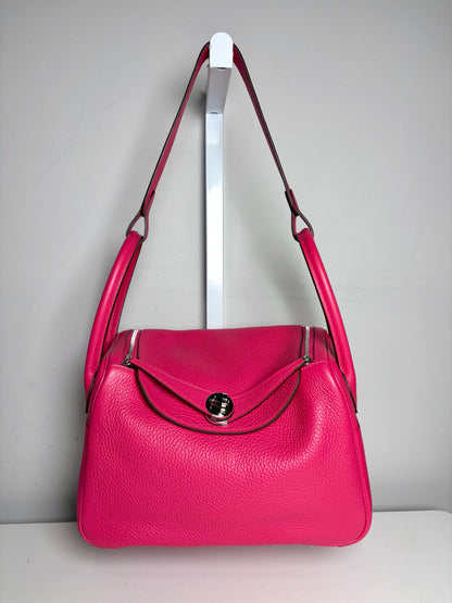Women's Hermes Clemence Lindy 26 Pink Pre-owned Pink Pebble Grain Leather Purse