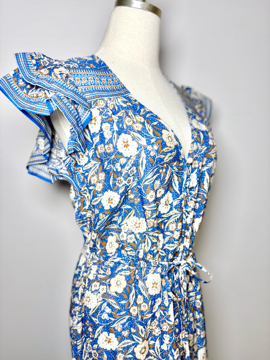 Women Size S Veronica Beard Blue, Brown Floral Print Midi Dress