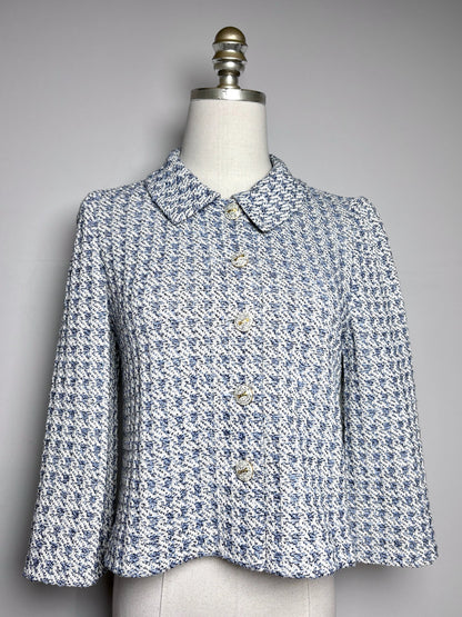 Women Size 2 St. John Light Blue Tweed Enamel Buttons Pre-owned Jacket