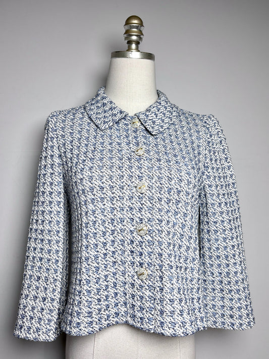 Women Size 2 St. John Light Blue Tweed Enamel Buttons Pre-owned Jacket