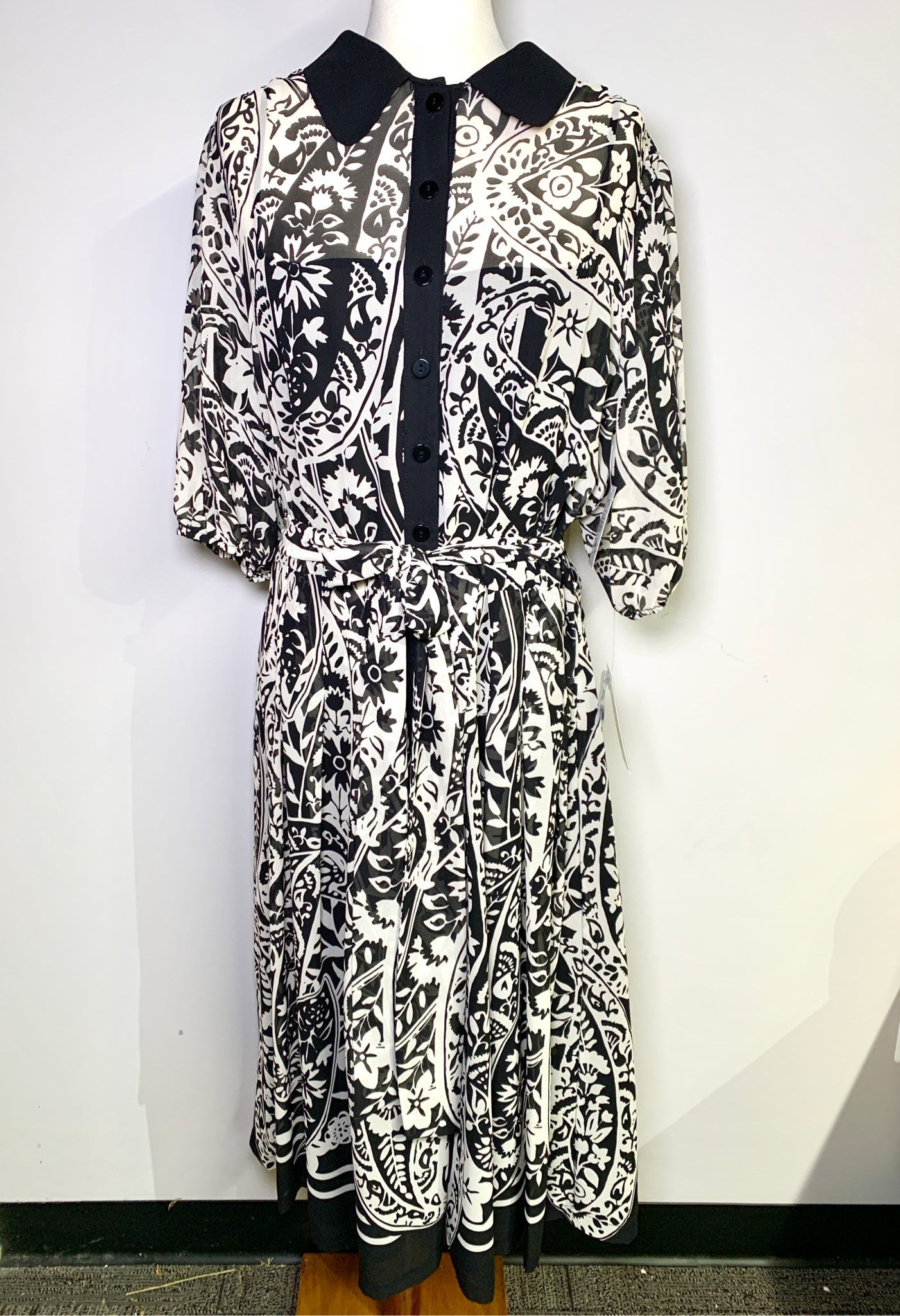 Women Size 20 Rickie Freeman for Teri Jon Black & White Floral Midi Dress