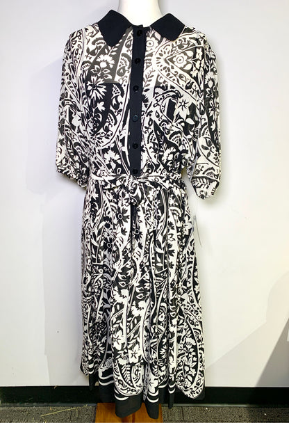 Women Size 20 Rickie Freeman for Teri Jon Black & White Floral Midi Dress