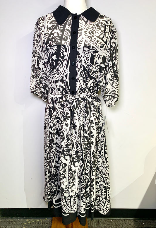 Women Size 20 Rickie Freeman for Teri Jon Black & White Floral Midi Dress