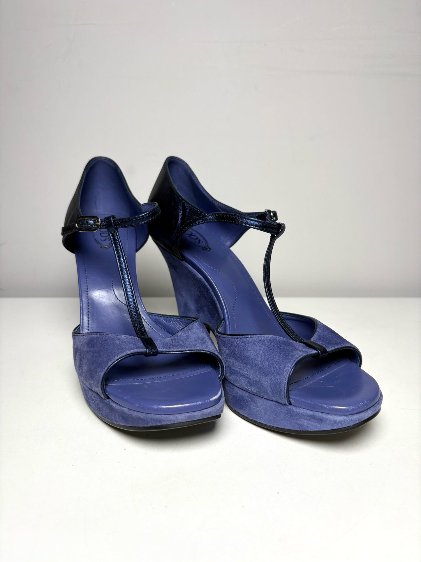 W Shoe Size 39 (8 US) Tod's Blue Leather Vintage Pre-owned Wedges