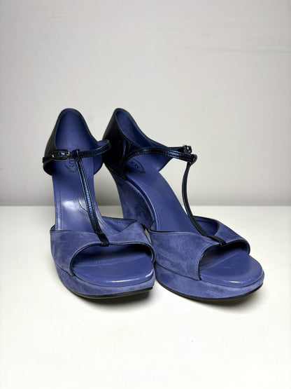 W Shoe Size 39 (8 US) Tod's Blue Leather Vintage Pre-owned Wedges