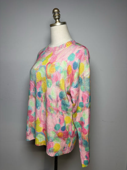 Women's Size S Aqua x Kerri Rosenthal Pastel Multi-Color Watercolor Pure Cashmere Pre-Owned Sweater
