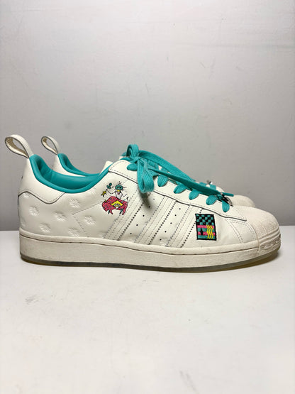 Men Shoe Size 10 Adidas Superstar x Arizona Iced Tea White & Teal Leather Pre-Owned Sneakers
