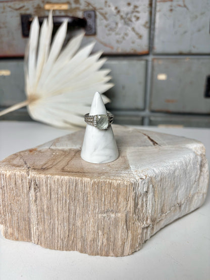 David Yurman Petite Wheaton Prasiolote, Pave' Diamonds Sz 6 Ring