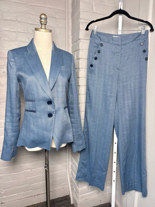 Women Size 2 Veronica Beard Blue Herringbone Pre-owned Pants