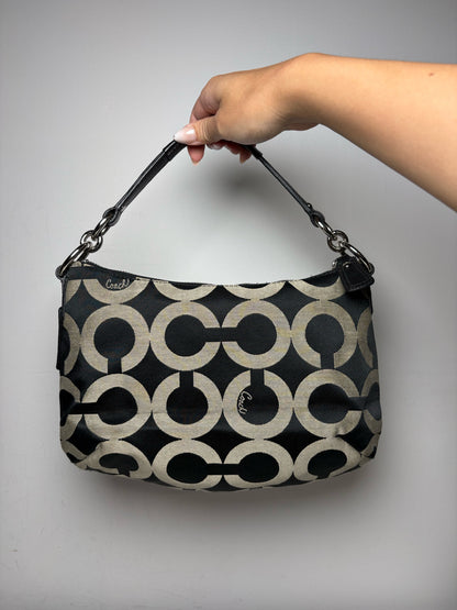 Women's Coach Kristin Grey & Black Canvas Vintage Pre-Owned Shoulder Bag Purse Circa 2010