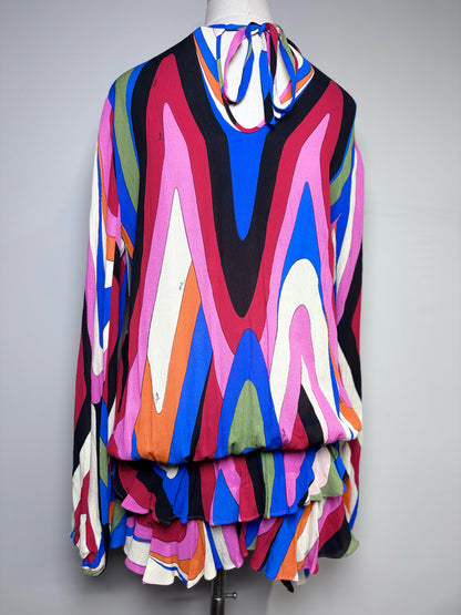 Women Size 8 Emilio Pucci Muti Color Abstract Iride-Print Georgette Mini Dress