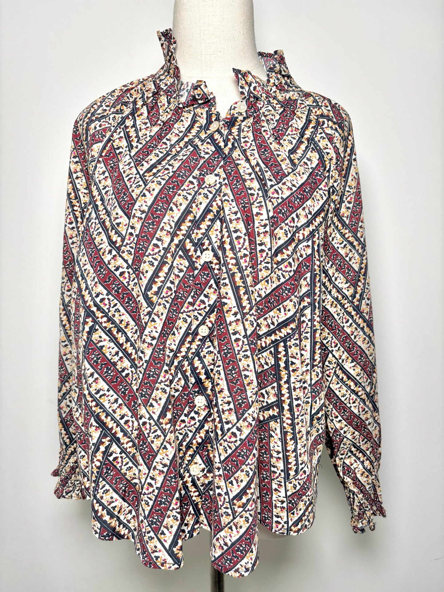 Women Size L Veronica Beard Burgundy Abstract Print Cotton Blouse