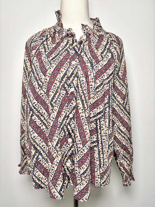 Women Size L Veronica Beard Burgundy Abstract Print Cotton Blouse