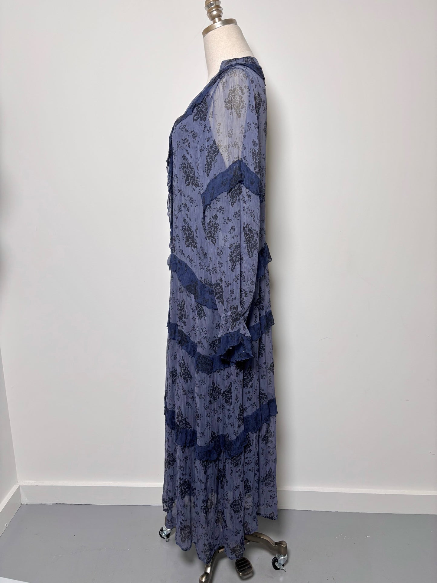Women Size L Sundance Blue, Black Floral Print Cupro Dress