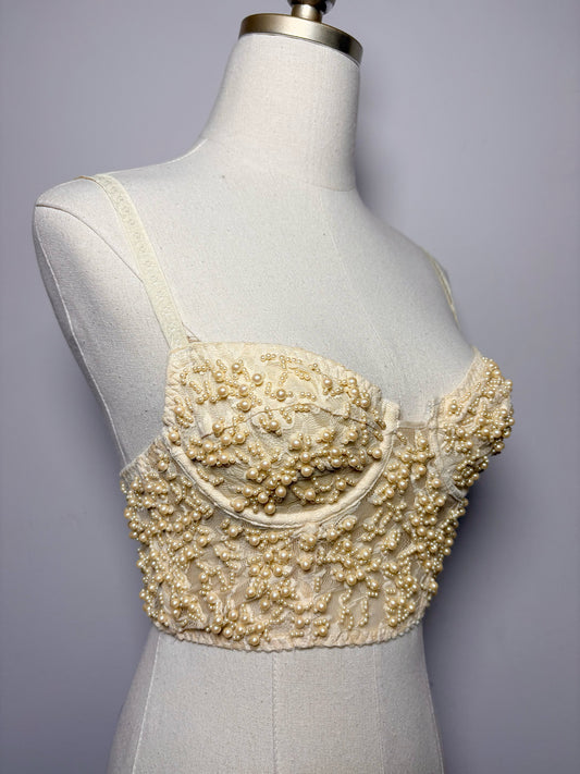 Women Size P DKNY Cream Pearls, Lace Bralette
