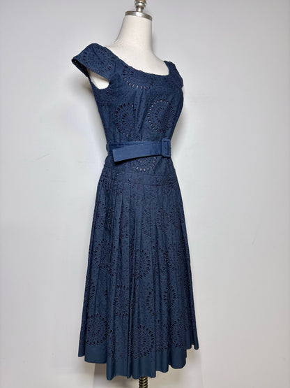 Women Size 40 (4/S US) Prada Blue Eyelet Lace Women's 100% Cotton Dress