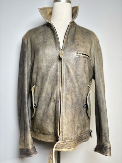 Women Size 50 (S/M Estimate) Jil Sander Brown Distressed Leather Jacket