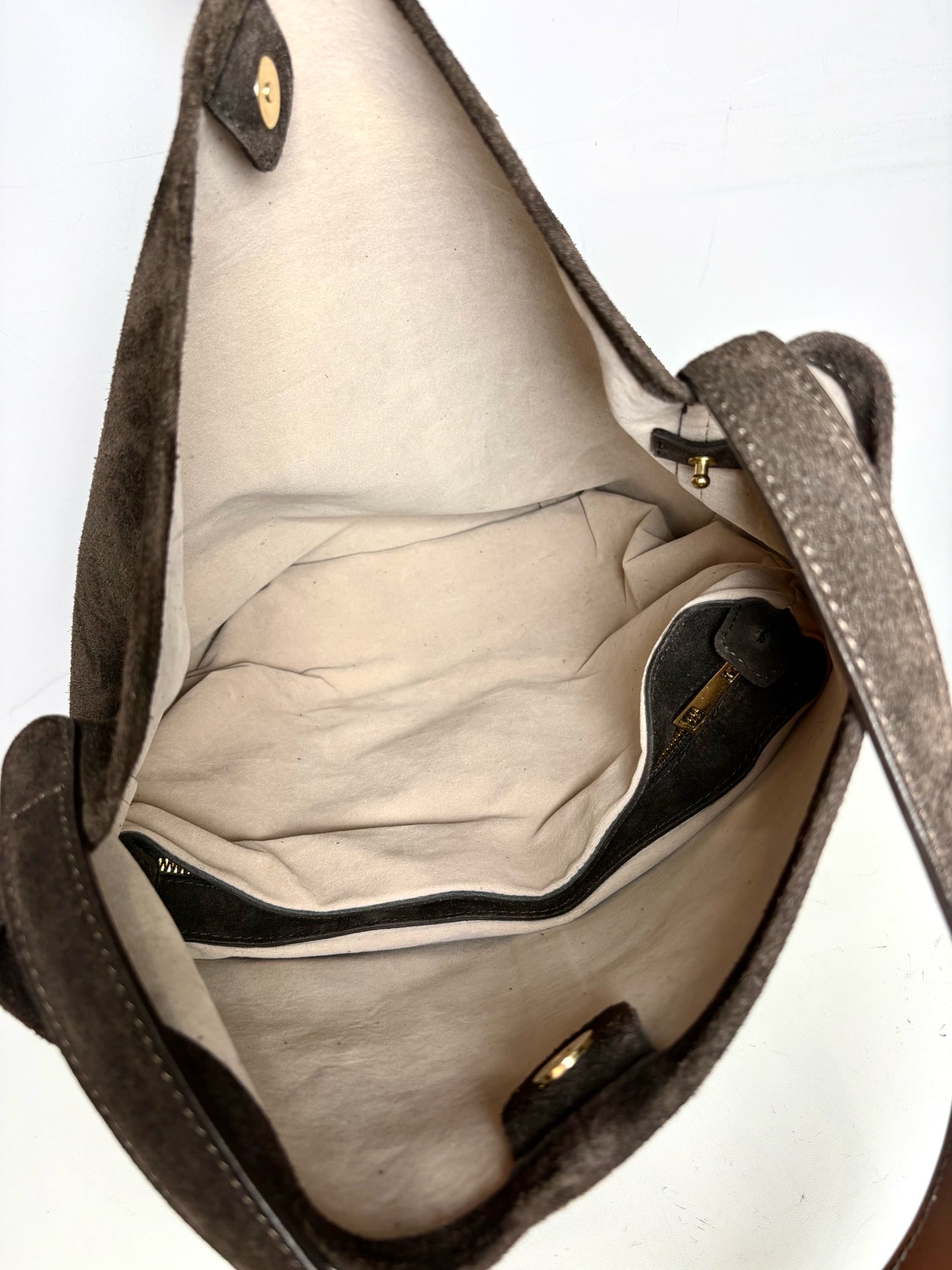 Simons Brown Suede Leather Shoulder Bucket Bag Pre-owned