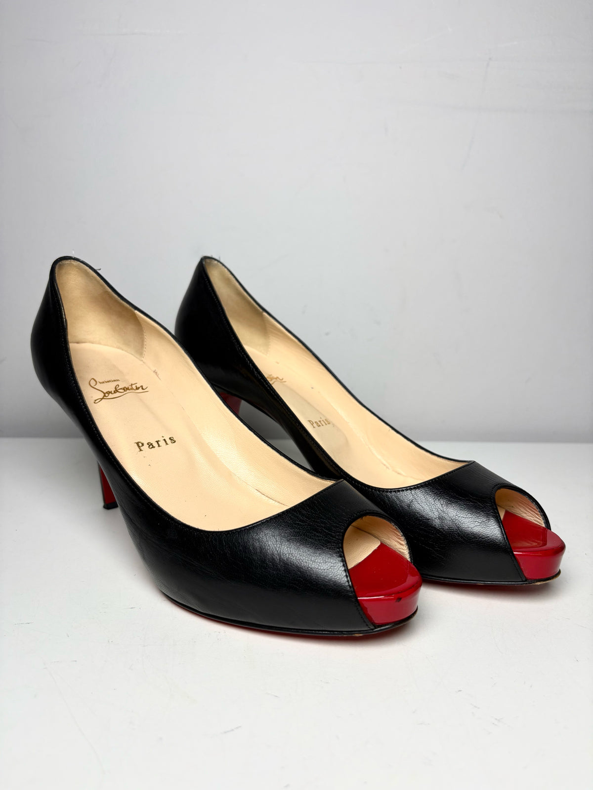 W Shoe Size 40.5 (10.5 US) Christian Louboutin Black & Red Leather Heels